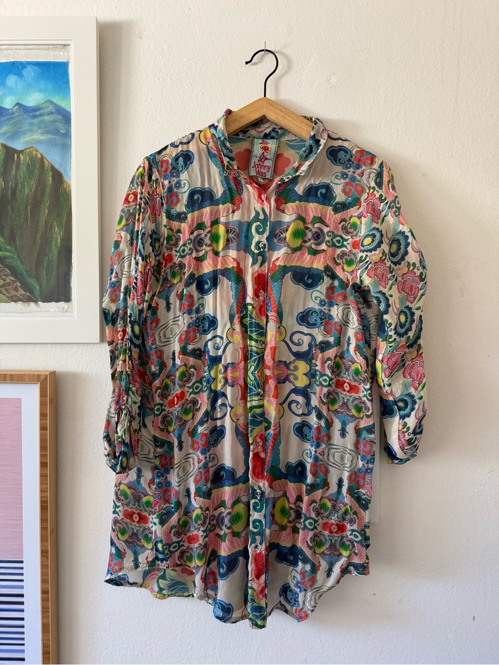 Johnny Was Multicolor Paisley Retro Tunic Shirt